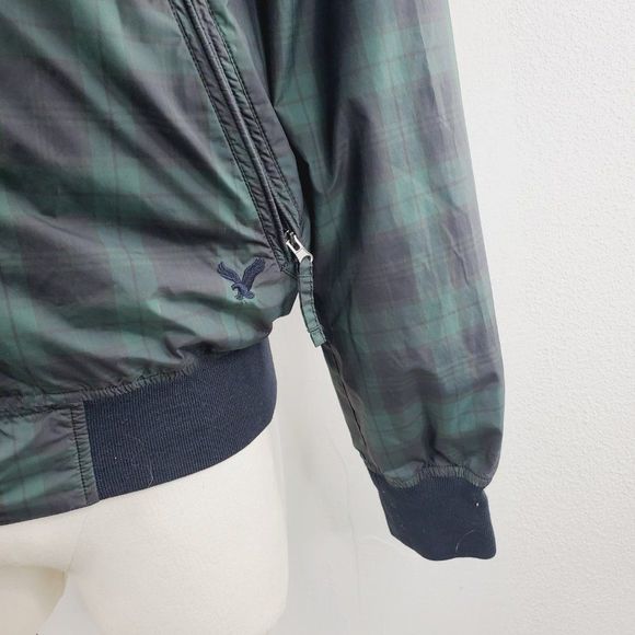 American Eagle Outfitters Men Green Plaid Authentic Full Zip Bomber Jacket Small - Picture 3 of 8